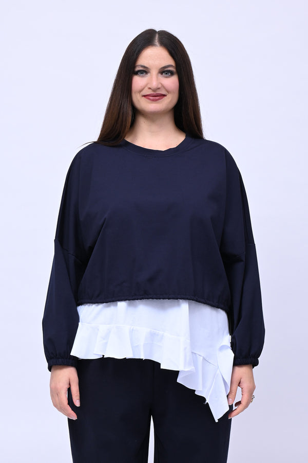 Maglia doppiata laccio balza - Blu