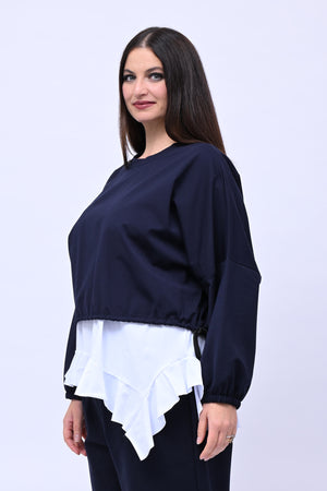 Maglia doppiata laccio balza - Blu