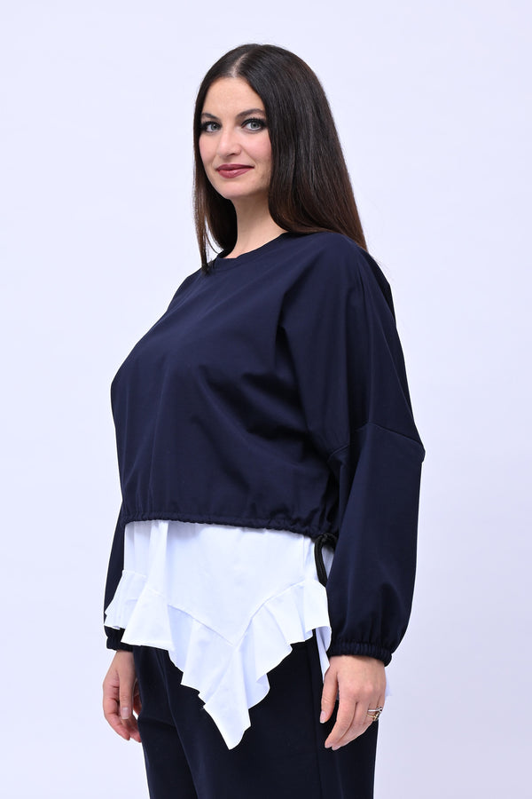 Maglia doppiata laccio balza - Blu