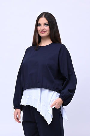 Maglia doppiata laccio balza - Blu