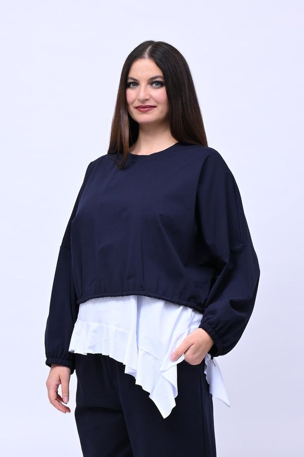 Maglia doppiata laccio balza - Blu