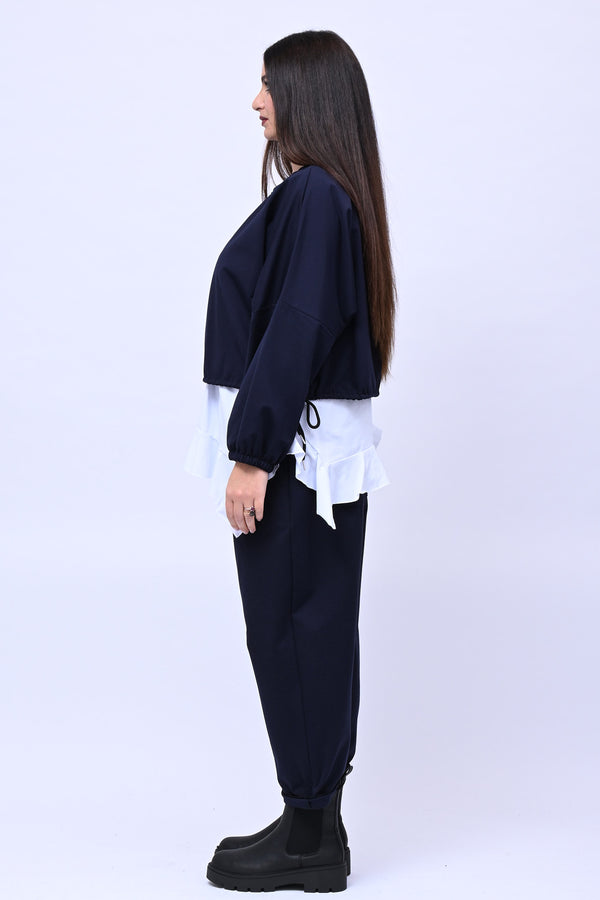 Maglia doppiata laccio balza - Blu