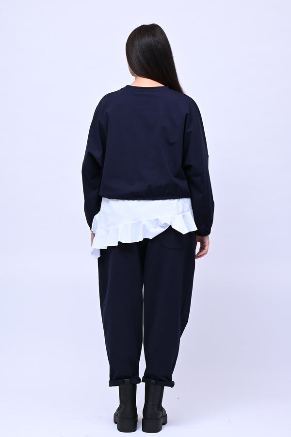 Maglia doppiata laccio balza - Blu