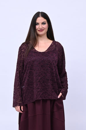 Maglia devorè scollo V - Melanzana