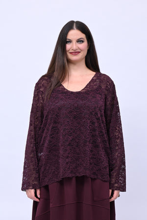 Maglia devorè scollo V - Melanzana