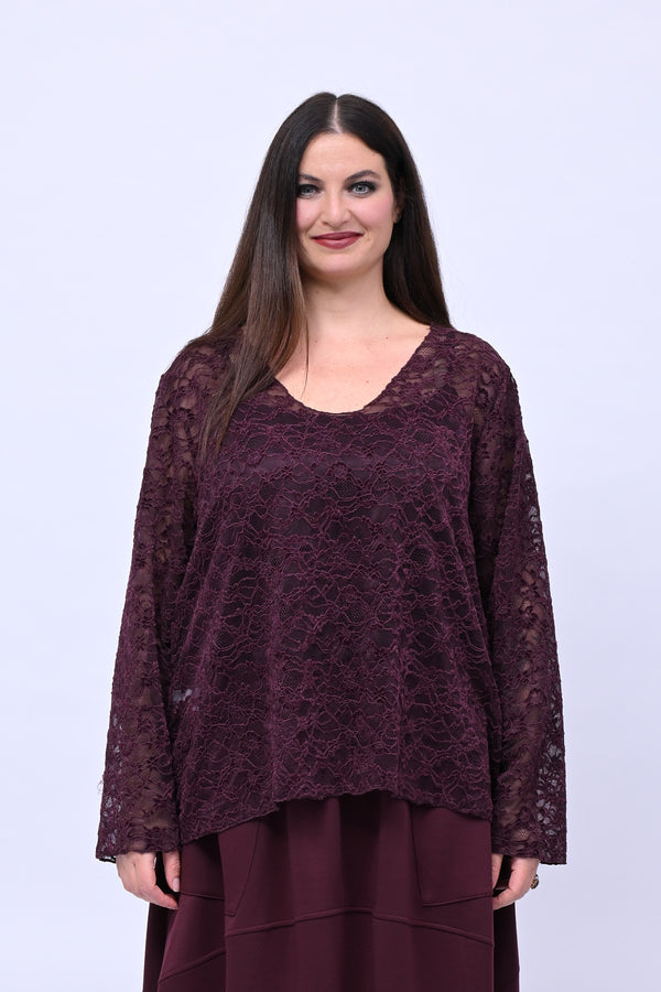 Maglia devorè scollo V - Melanzana