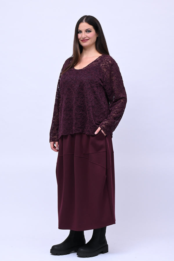 Maglia devorè scollo V - Melanzana