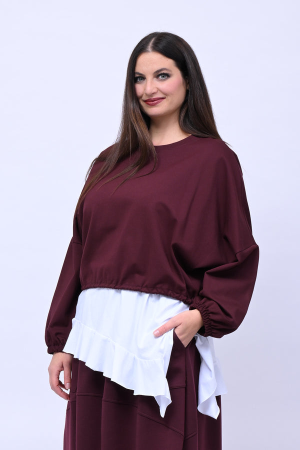 Maglia doppiata laccio balza - Vino