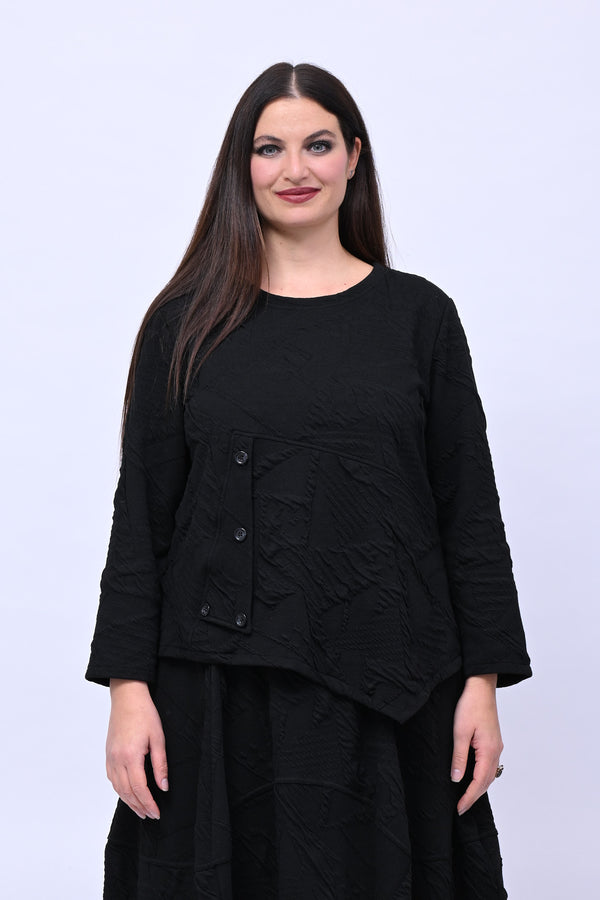 Maglia felpa goffrata bottoni - Nero