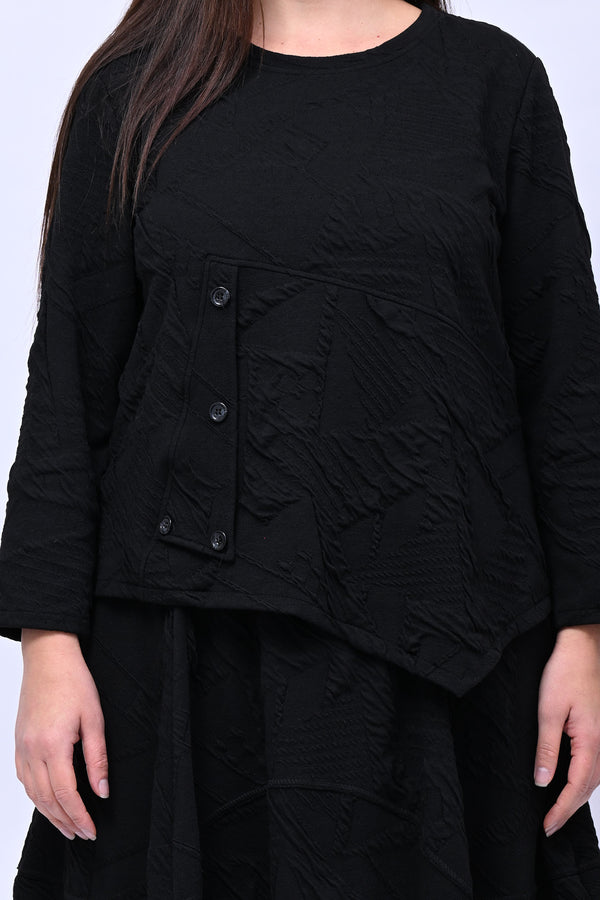 Maglia felpa goffrata bottoni - Nero