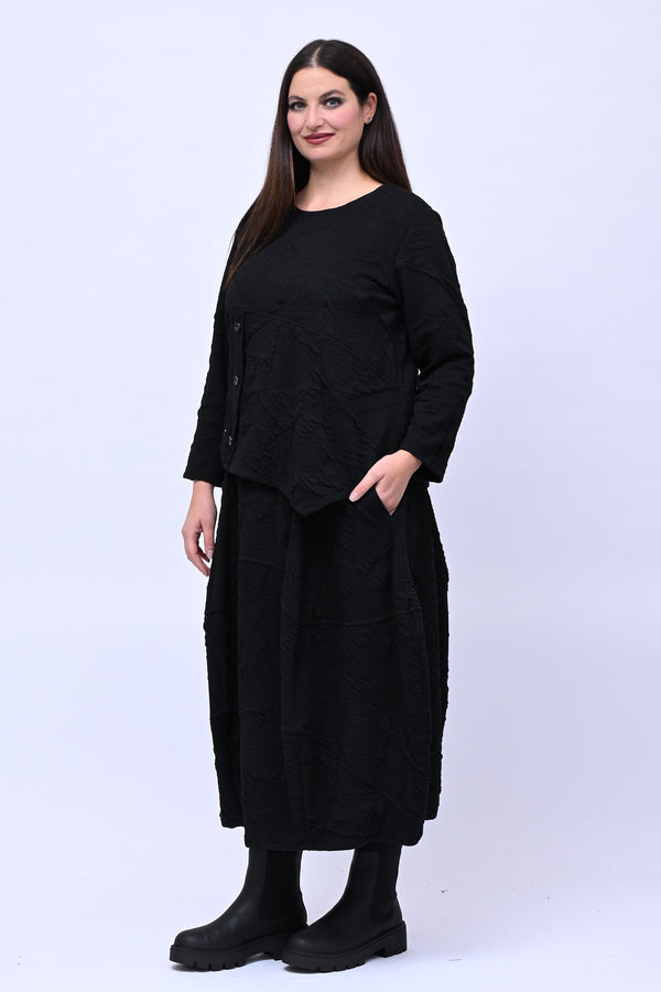 Maglia felpa goffrata bottoni - Nero