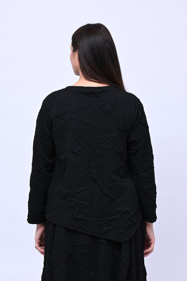 Maglia felpa goffrata bottoni - Nero