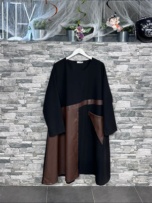 Abito ecopelle tasca - Moro