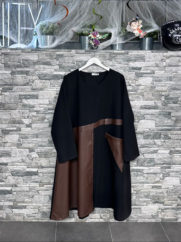 Abito ecopelle tasca - Moro