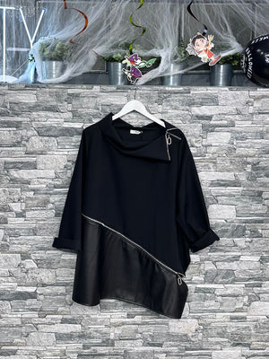 Blusa collo zip - Nero