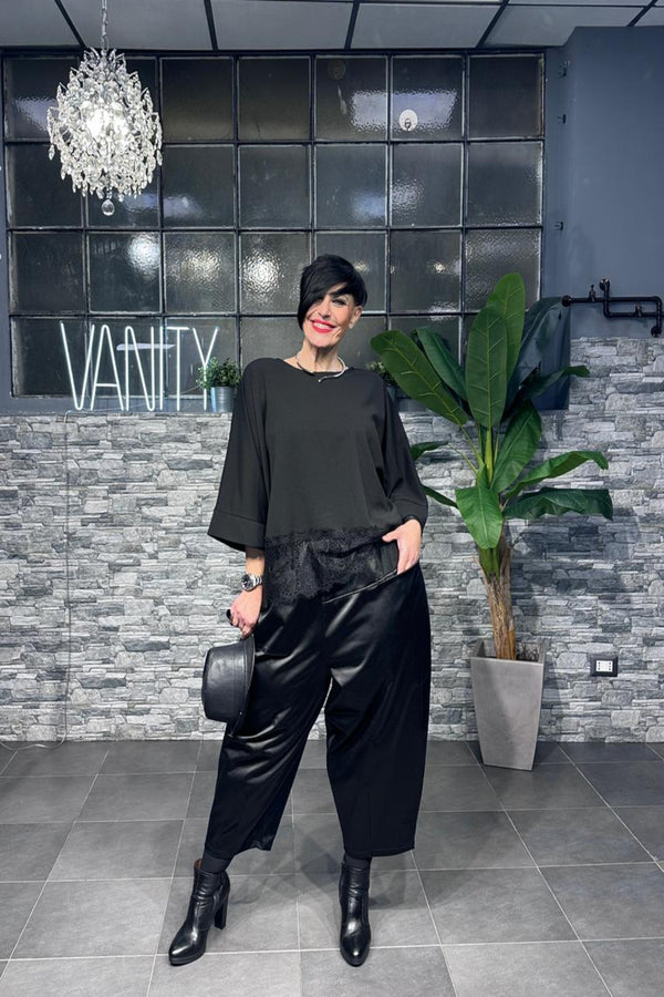 Maglia crepe pizzo - Nero