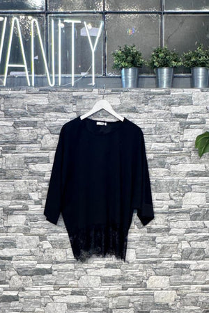 Maglia crepe pizzo - Nero