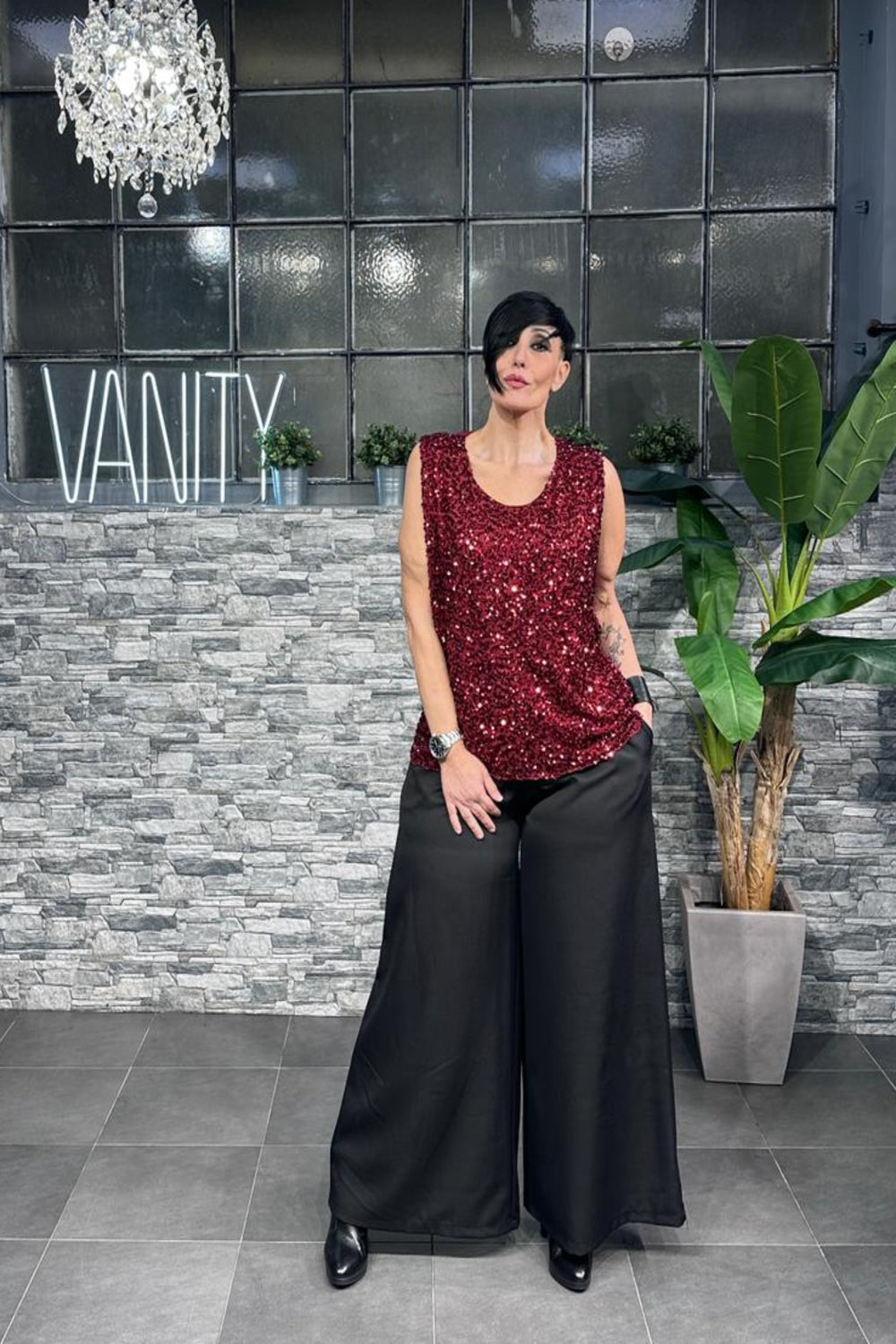 Top sciallato paillettes - Vino