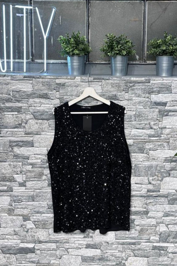 Top sciallato paillettes - Nero