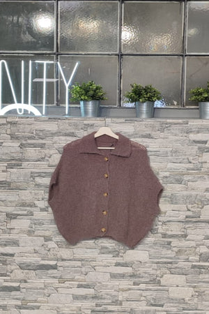 Gilet colletto bottoni - Castagna