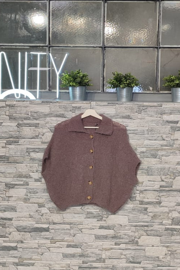 Gilet colletto bottoni - Castagna