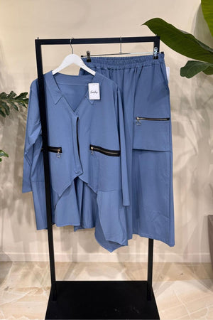 Completo tasche zip - Celeste Polvere