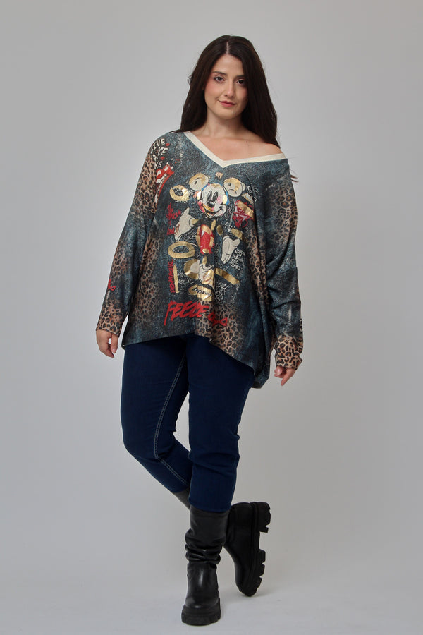 Maglia scatola fumetti lurex - Topolino jeans