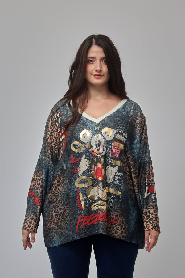 Maglia scatola fumetti lurex - Topolino jeans