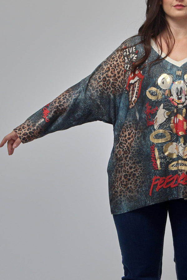 Maglia scatola fumetti lurex - Topolino jeans