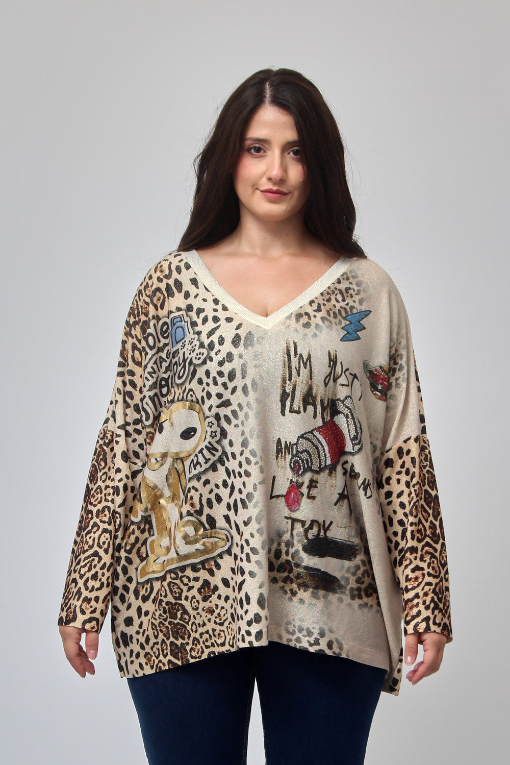 Maglia scatola fumetti lurex - Snoopy maculato