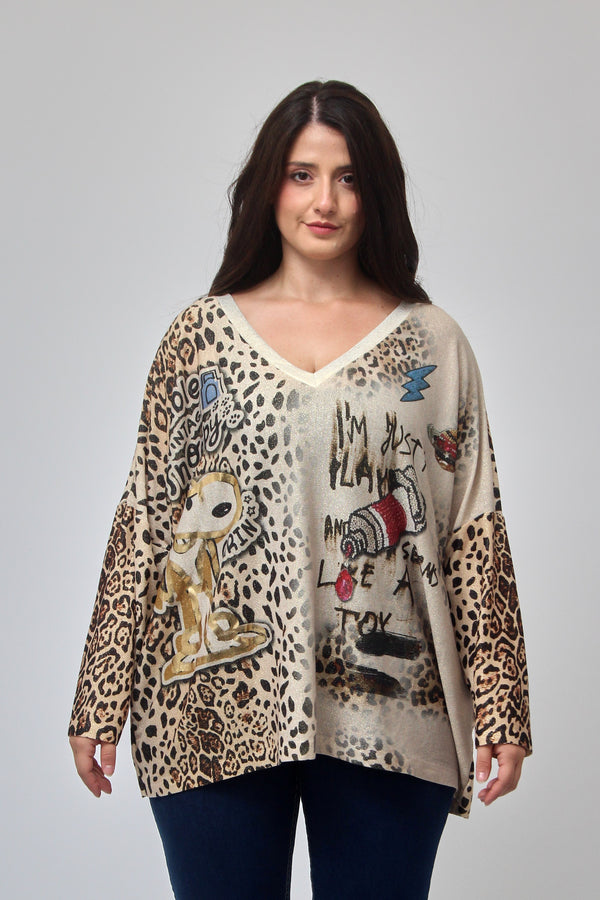 Maglia scatola fumetti lurex - Snoopy maculato