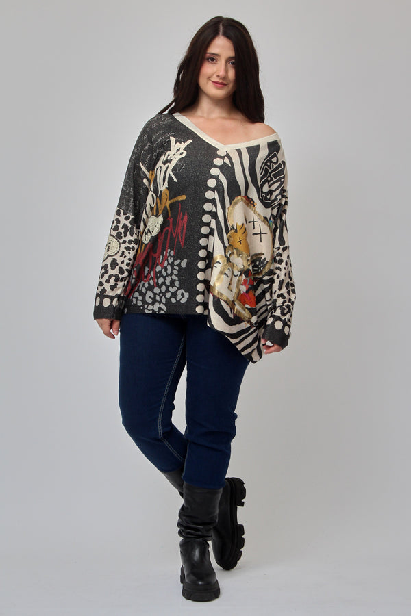 Maglia scatola fumetti lurex - Snoopy zebrato