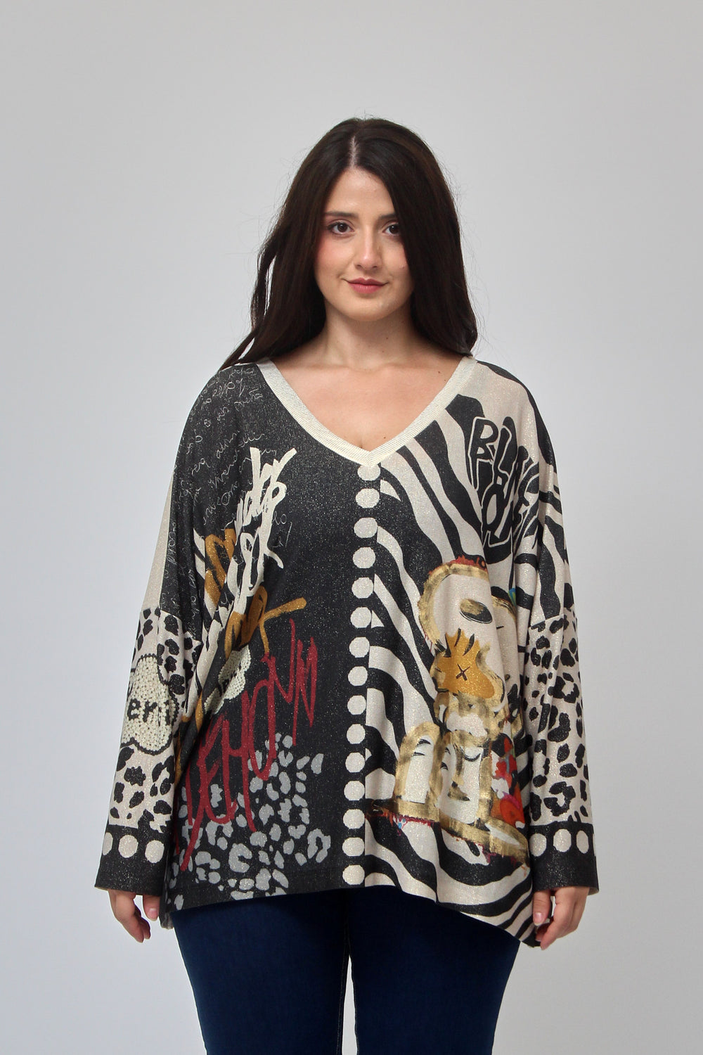 Maglia scatola fumetti lurex - Snoopy zebrato