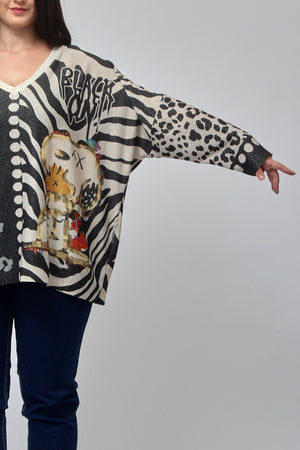 Maglia scatola fumetti lurex - Snoopy zebrato