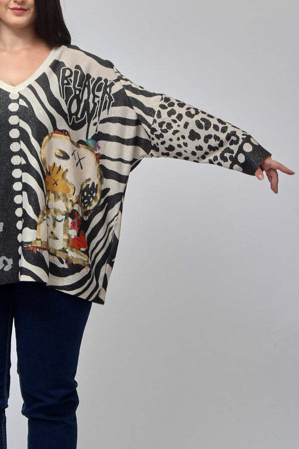 Maglia scatola fumetti lurex - Snoopy zebrato