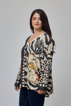 Maglia scatola fumetti lurex - Snoopy zebrato