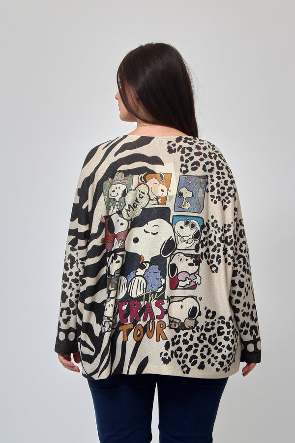 Maglia scatola fumetti lurex - Snoopy zebrato