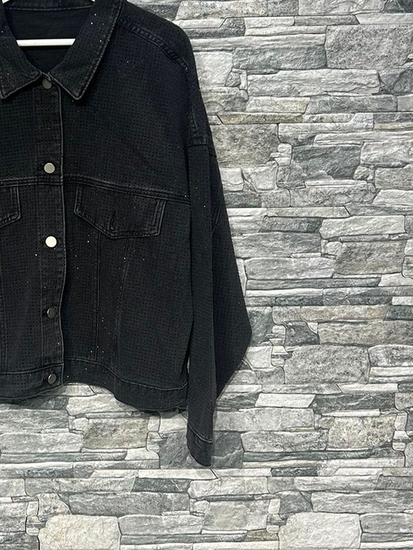 Giacca jeans strass - Nero