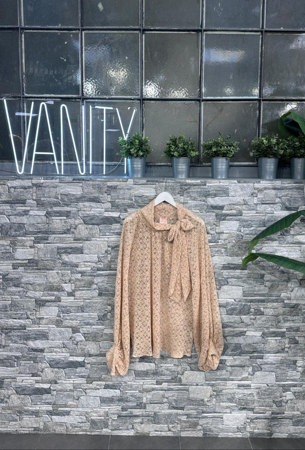 Blusa pizzo e pailletes - NUDE