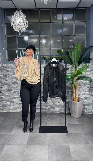 Blusa pizzo e pailletes - NUDE