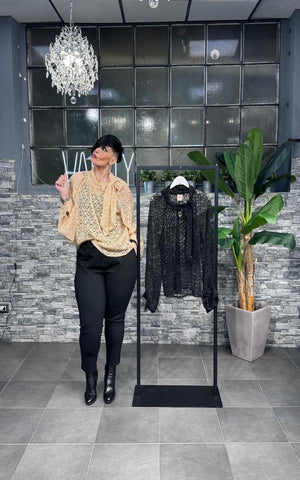 Blusa pizzo e pailletes - NERO