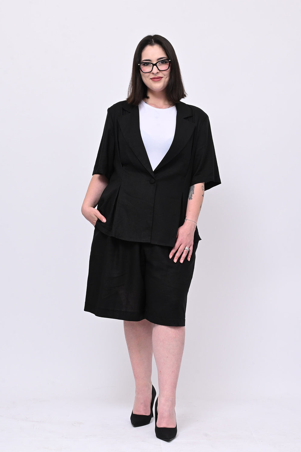 Tailleur lino bermuda - Nero